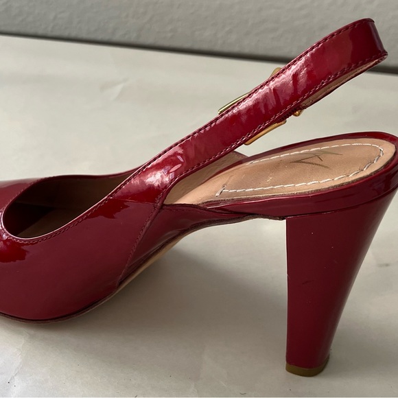 J Vincent Patent Leather Open Toe Slingback Cherry Red High Heel Sandals - Picture 8 of 14